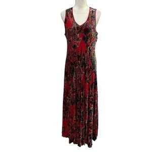 Johnny Was Bias Dress Bobcat Forest Silk Blend Red Floral Maxi Medium $575 NWT